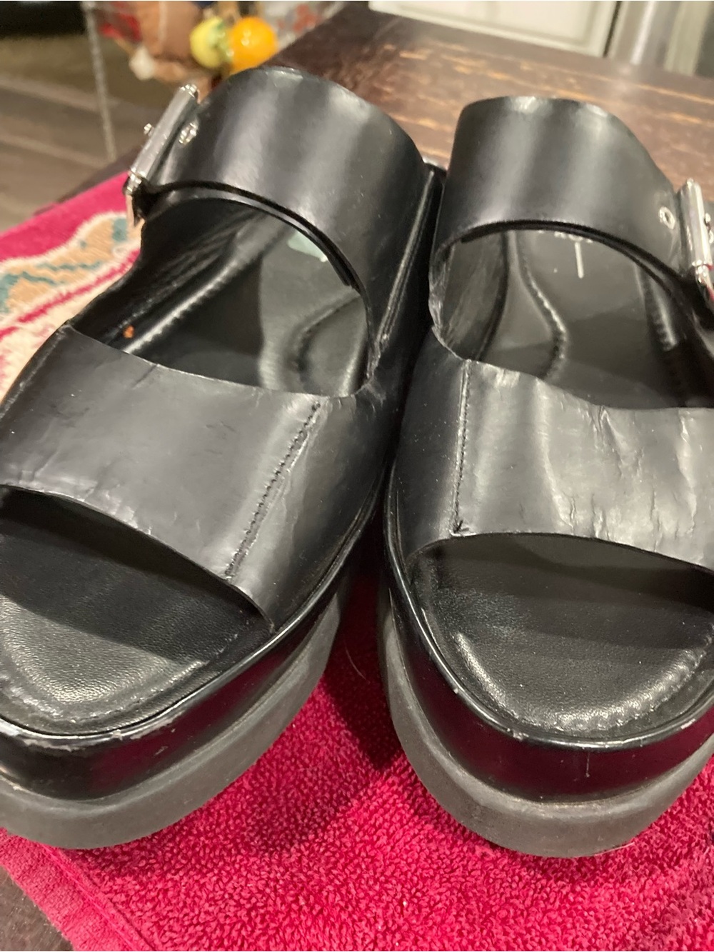 Paolo Black Leather Slide Sandals with Silver Buckle